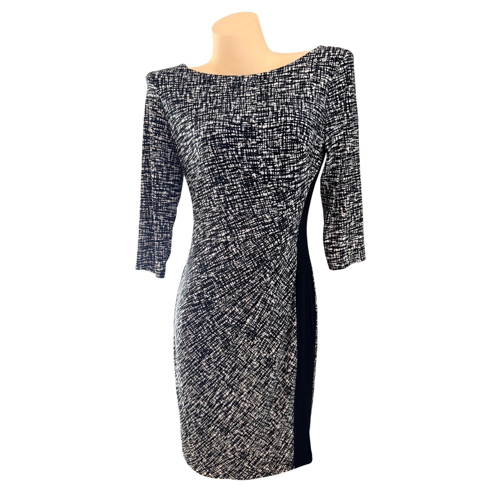 Lauren Ralph Lauren Modern Chic Black White Abstract Ruched Sheath Dress 8